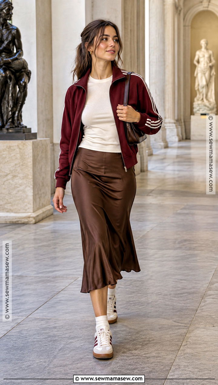 Slip Skirt And Track Jacket Sporty Fall Outfit - 20 fall outfits sporty