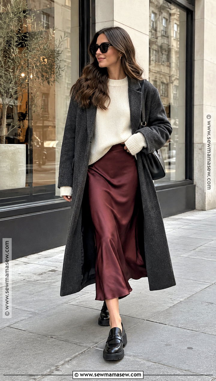 Slip Skirt With Oversized Sweater - 25 autumn outfits skirt