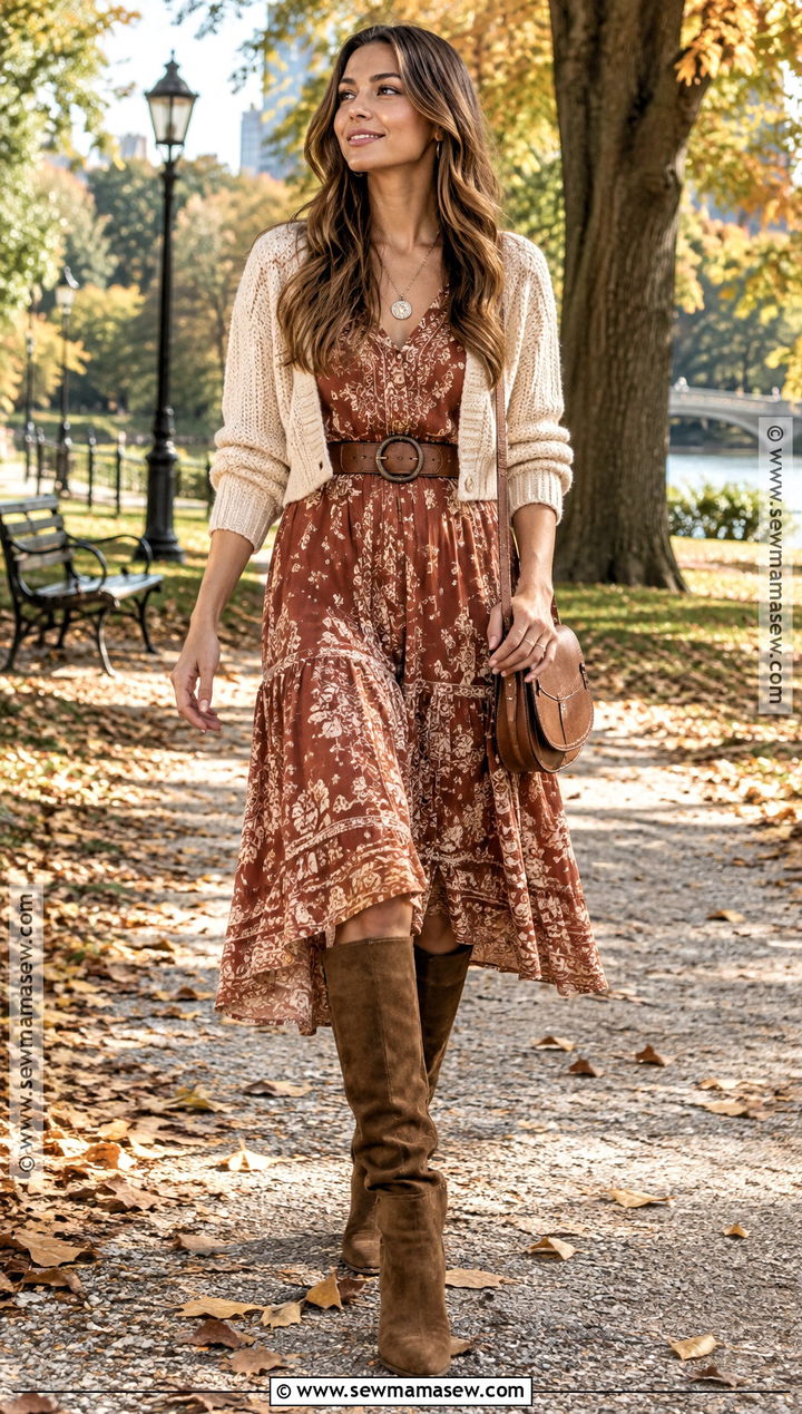 Slouchy Boots With A Boho Midi Dress - 15 fall boots 2026 trends