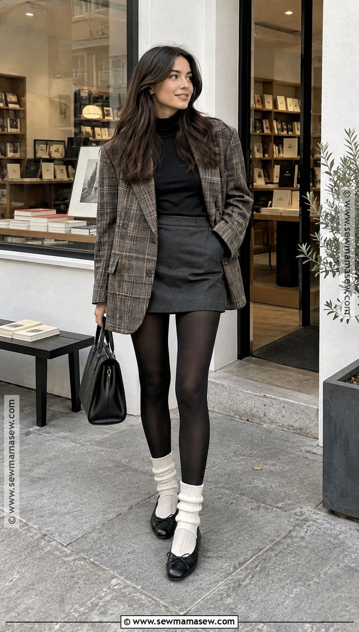 Slouchy Knit Socks With Ballet Flats And Mini Skirt - 15 autumn knit socks ideas