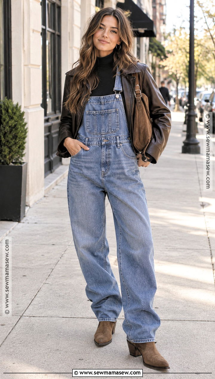 Slouchy Overalls With Turtleneck And Cowboy Boots - 15 Cute Fall Outfits Overalls