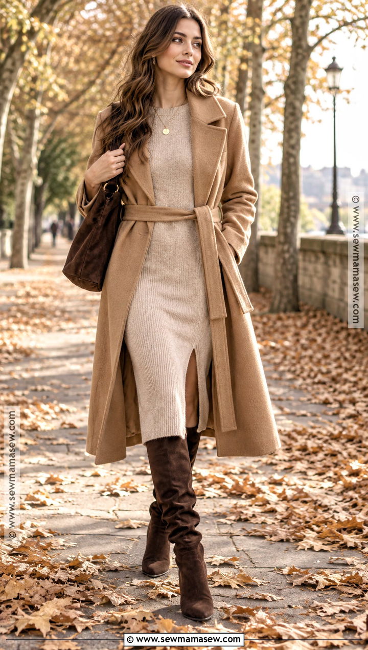 Slouchy Suede Boots With Knit Midi Dress - 15 Cute Fall Boots for Women