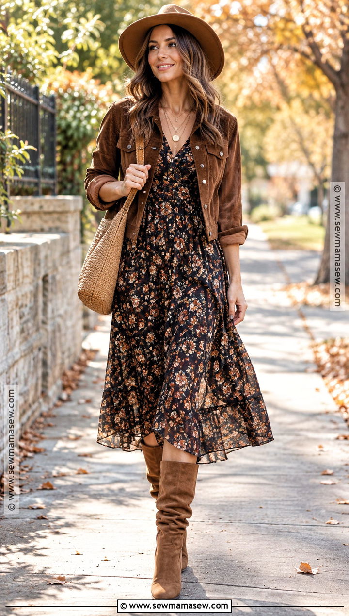 Slouchy Suede Boots With a Boho Midi Dress - 15 Boots For Fall 2026