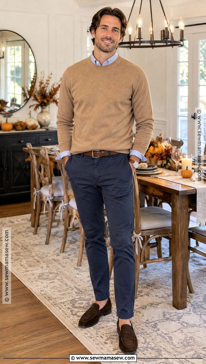 Smart Casual Thanksgiving Outfit With Sweater and Chinos - 20 thanksgiving outfits for men