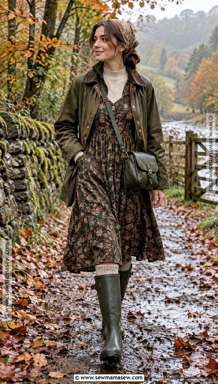 Smock Dress And Rain Boots Autumn Cottagecore Outfit - 25 autumn cottagecore outfit ideas