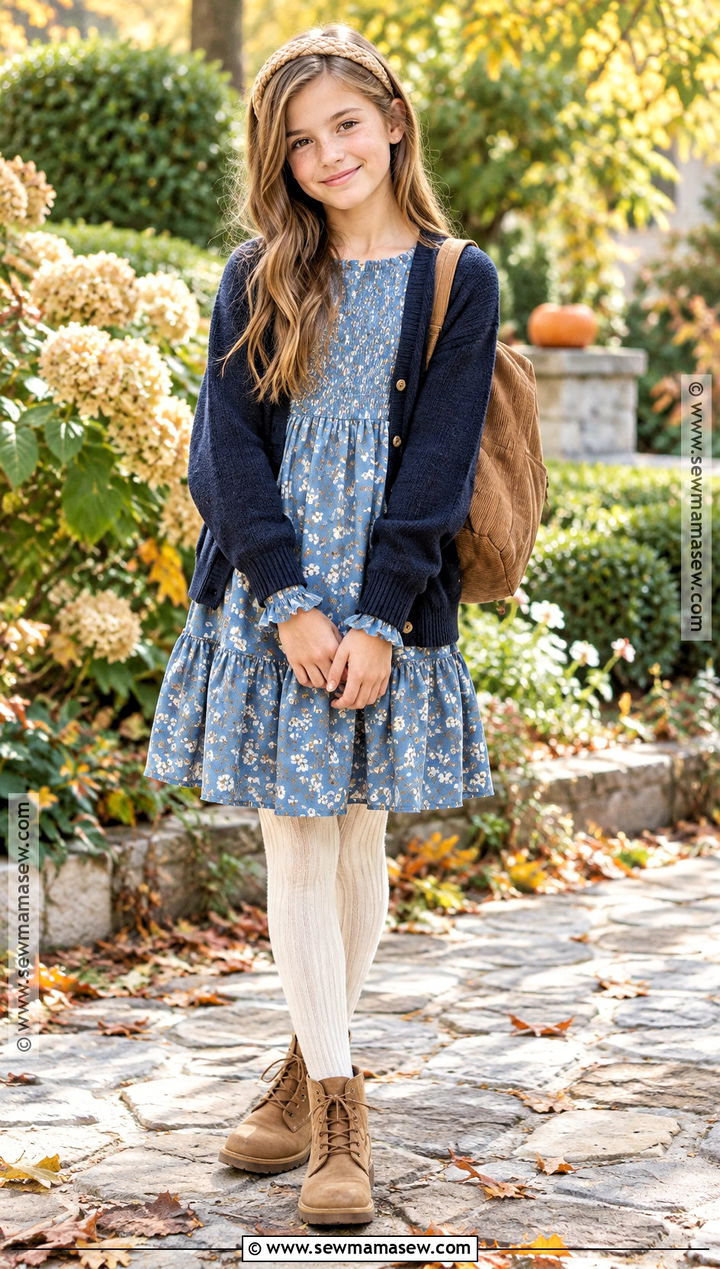 Smocked Fall Dress With Lace Up Boots - 15 fall dresses for preteens