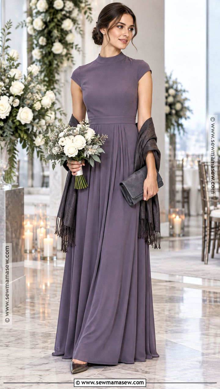 Smoky Purple High Neck Bridesmaid Dress - 15 Fall Purple Bridesmaid Dresses