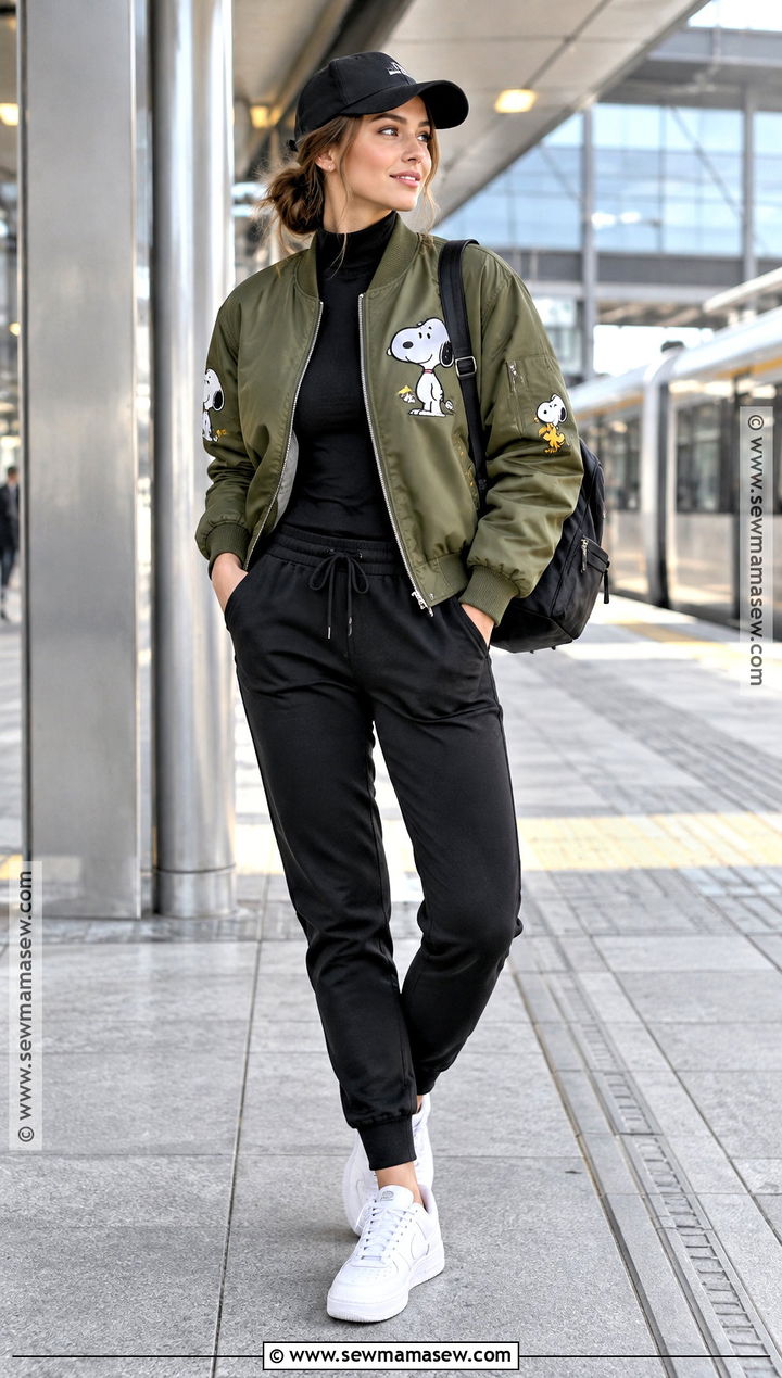 Snoopy Bomber Jacket And Joggers Outfit - 15 Snoopy Fall Clothes