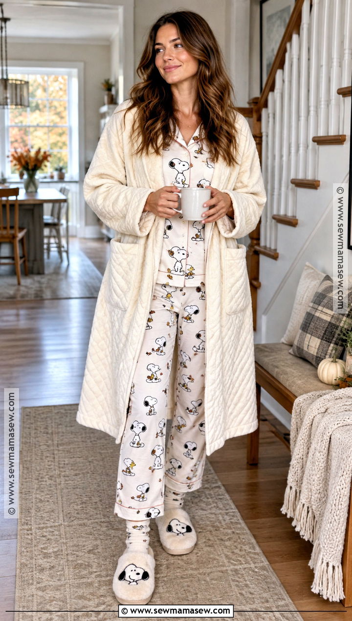 Snoopy Long Sleeve PJs With a Quilted Robe - 15 american eagle snoopy pjs fall ideas