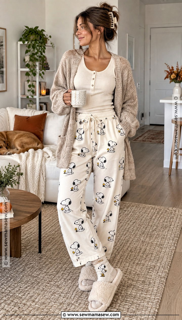 Snoopy PJ Pants With a Ribbed Henley Top - 15 american eagle snoopy pjs fall ideas
