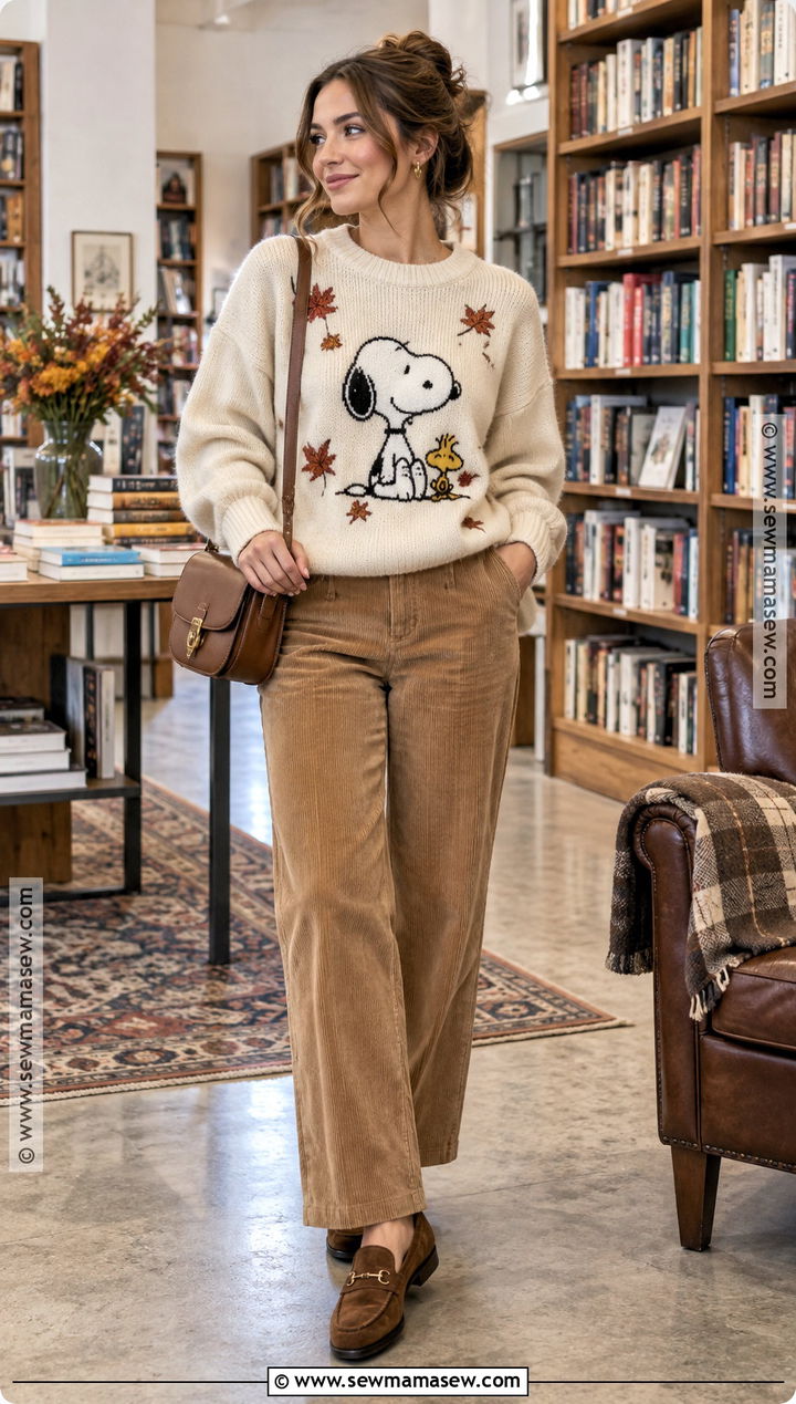 Snoopy Sweater And Corduroy Pants Outfit - 15 Snoopy Fall Clothes