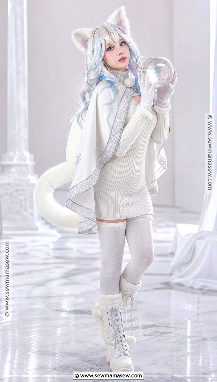 Snow Cat Cosplay With Winter Cape - 35 cat cosplay ideas