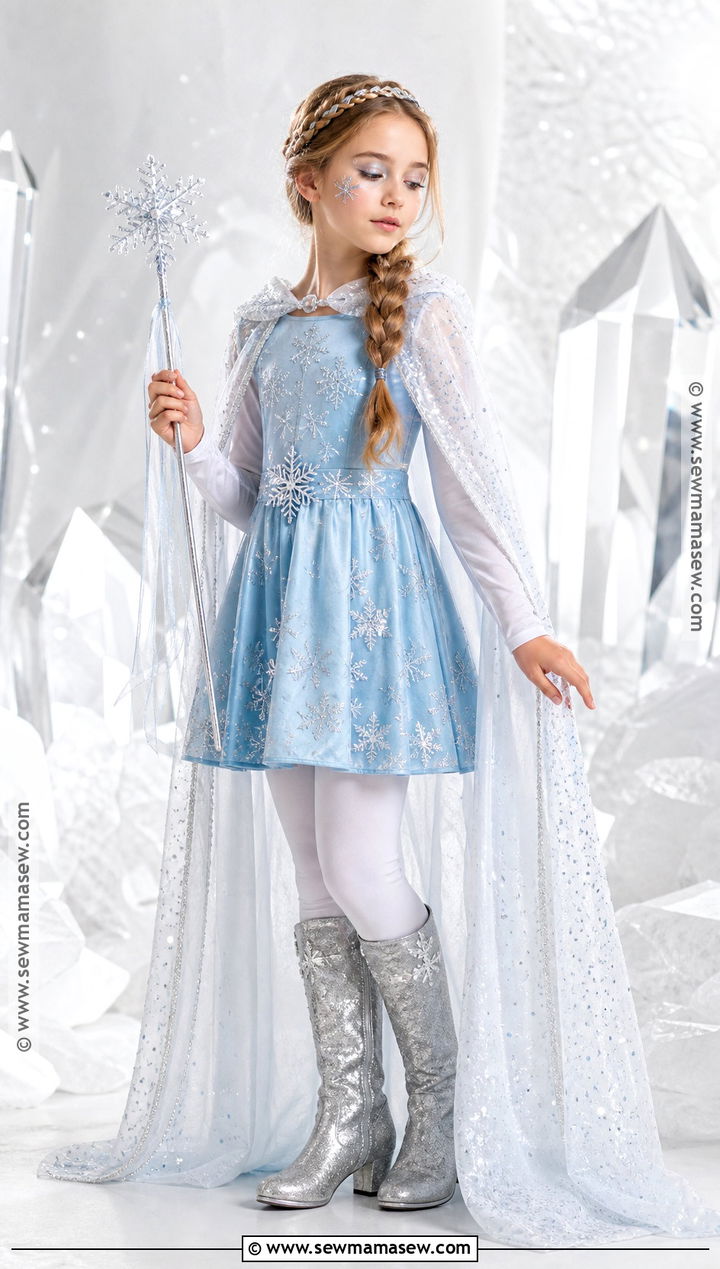 Snow Queen Costume With Blue Cape - 40 girls halloween costumes