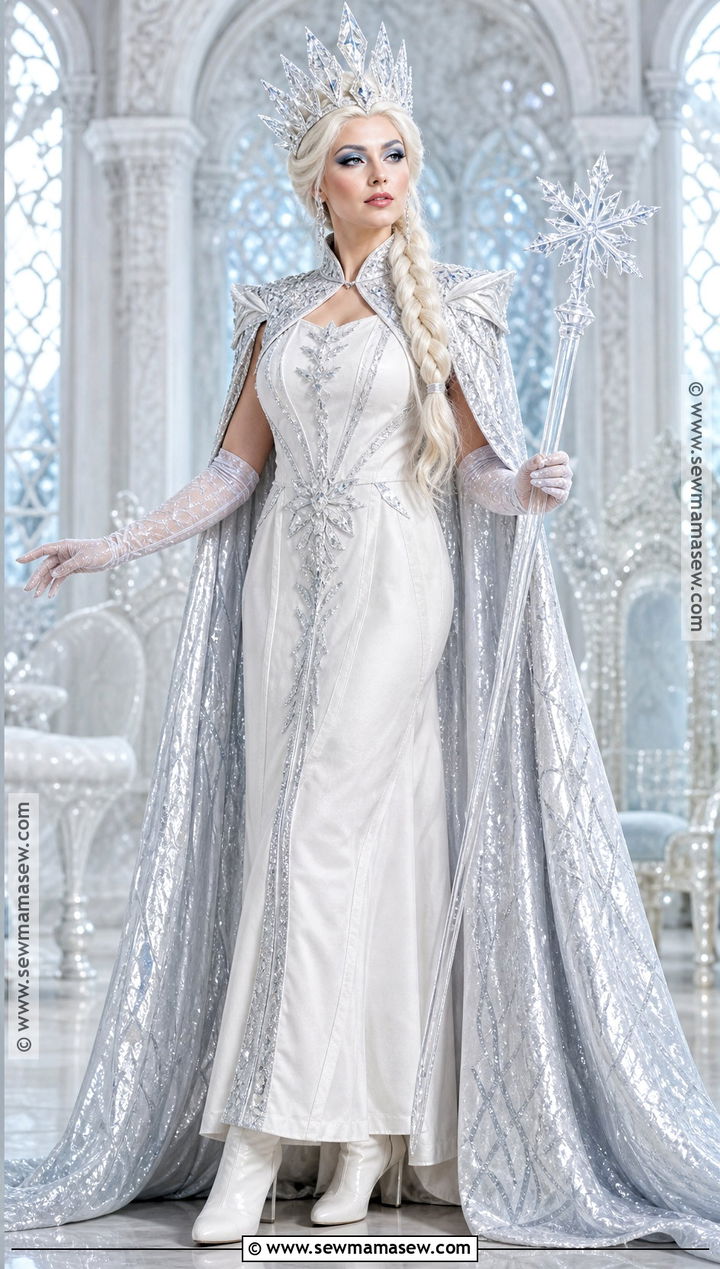 Snow Queen Costume With White Cape - 30 White Dress Costume Ideas