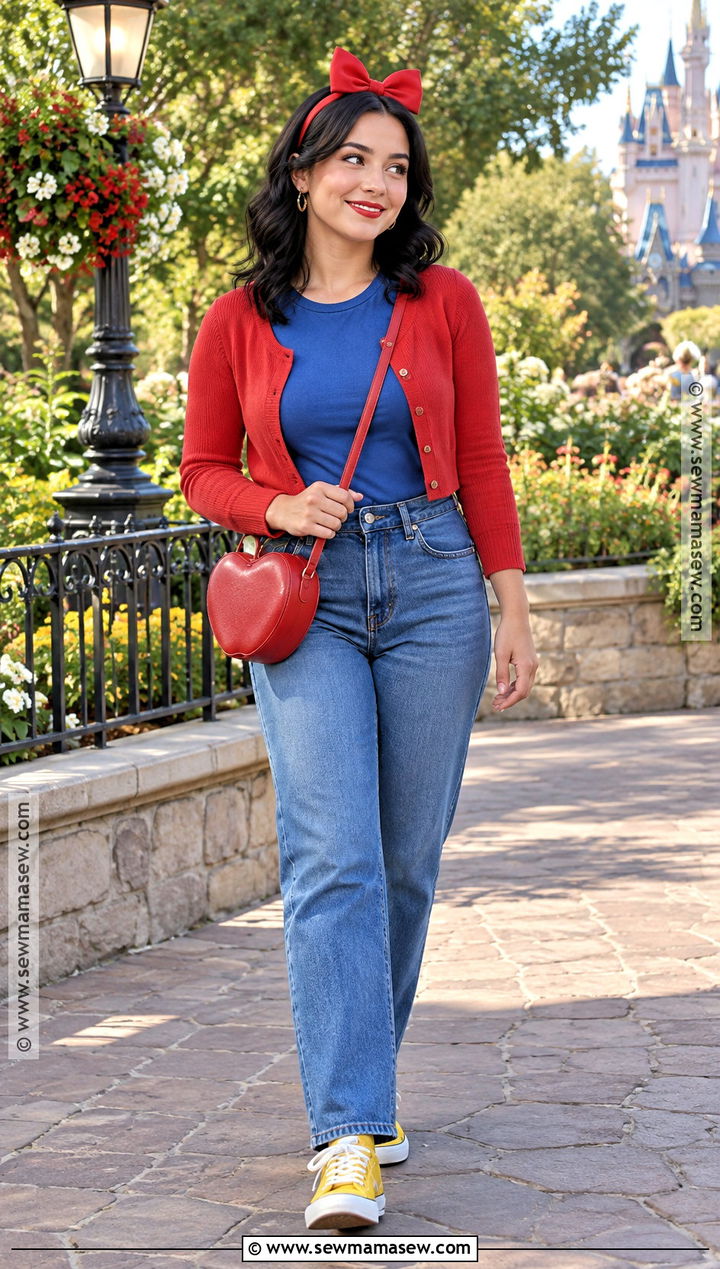 Snow White Fall Disneybound With Jeans And Red Cardigan - 25 october disney outfits