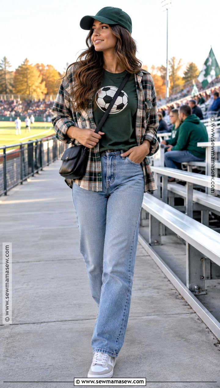 Soccer Game Outfit With Flannel And Jeans - 20 Soccer Game Outfit Women Fall Ideas