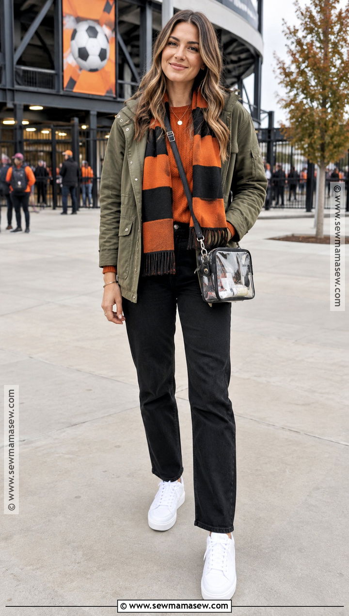 Soccer Game Outfit With Utility Jacket And Black Jeans - 20 Soccer Game Outfit Women Fall Ideas