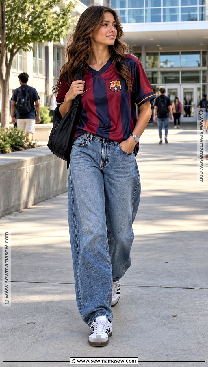 Soccer Jersey And Barrel Jeans Back to School Outfit - 15 back-to-school outfit ideas
