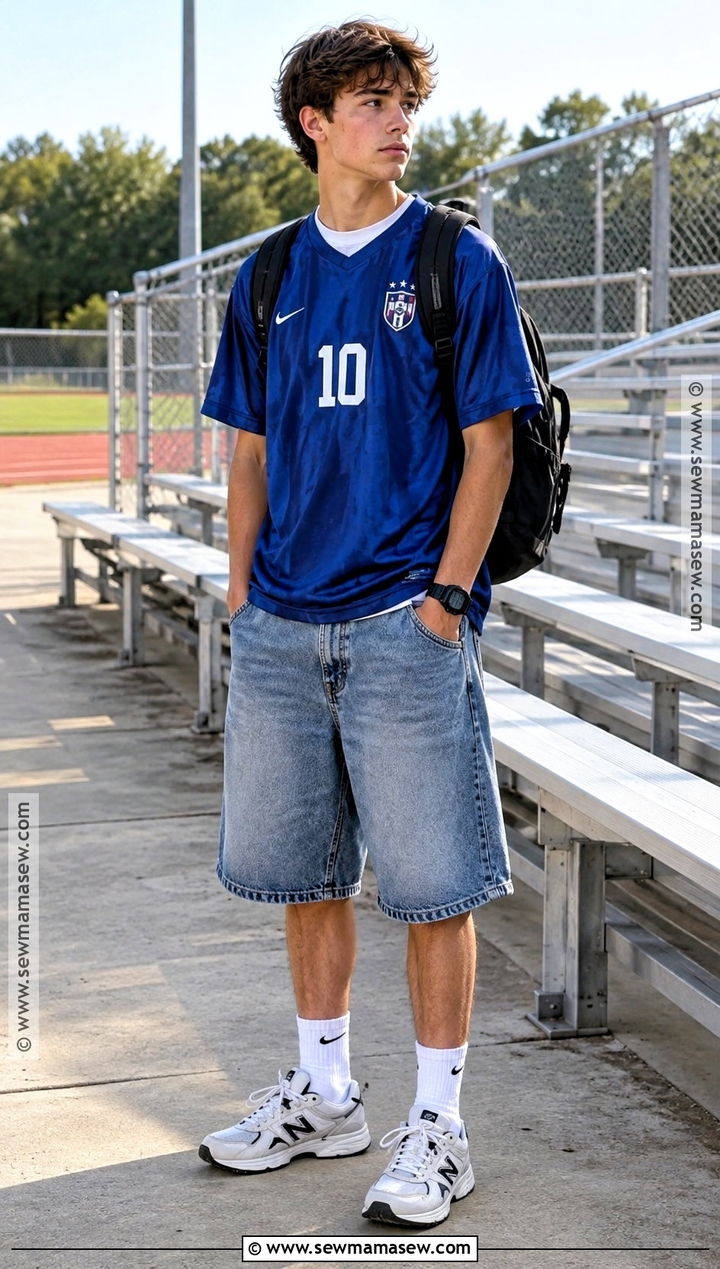 Soccer Jersey And Denim Bermuda Shorts School Outfit - 15 back to school summer outfits highschool