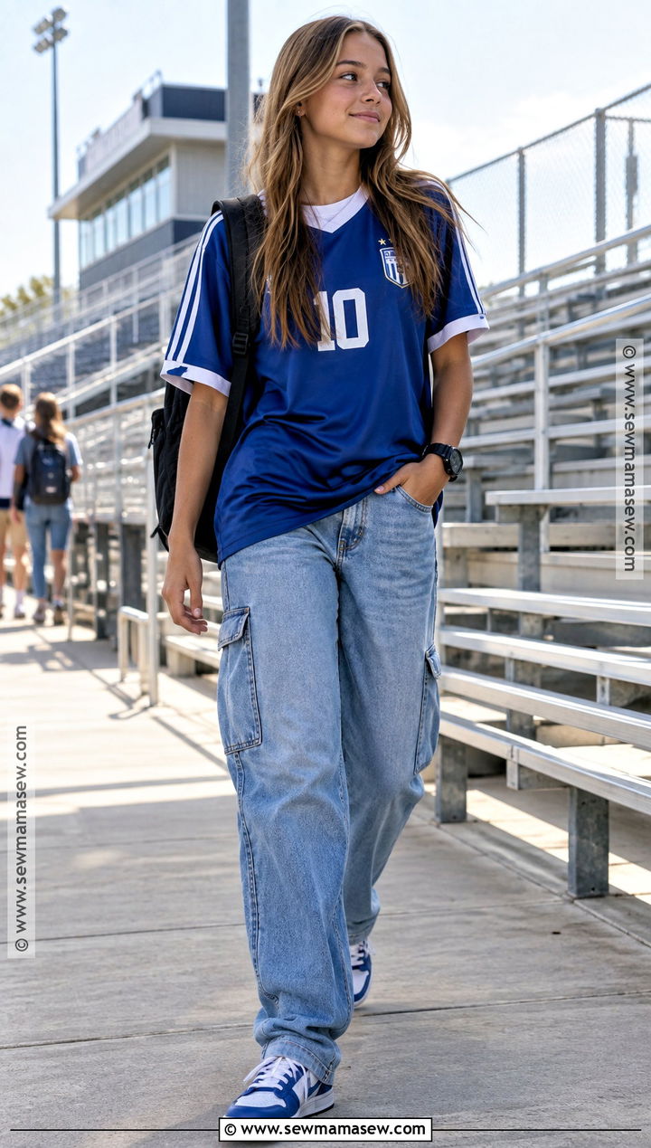 Soccer Jersey And Loose Jeans School Outfit - 15 back to school highschool outfits