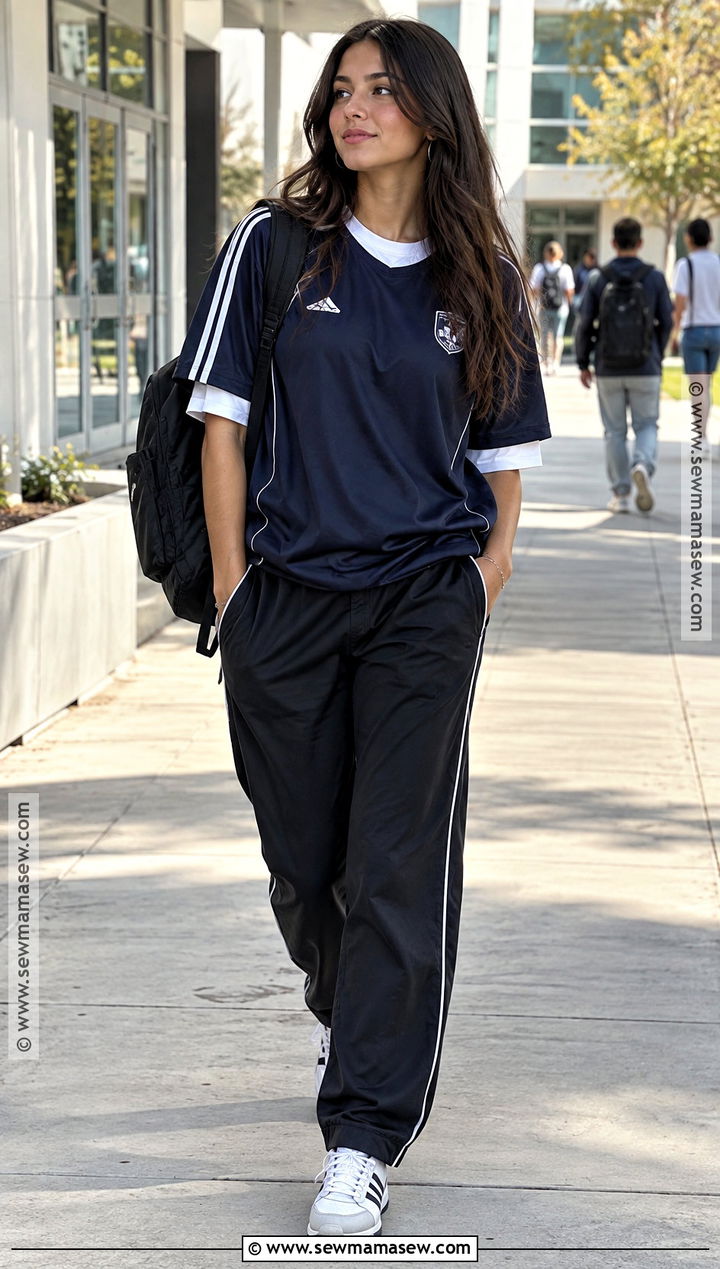 Soccer Jersey And Track Pants Back To School Outfit - 15 Back To School Sports Outfit Ideas