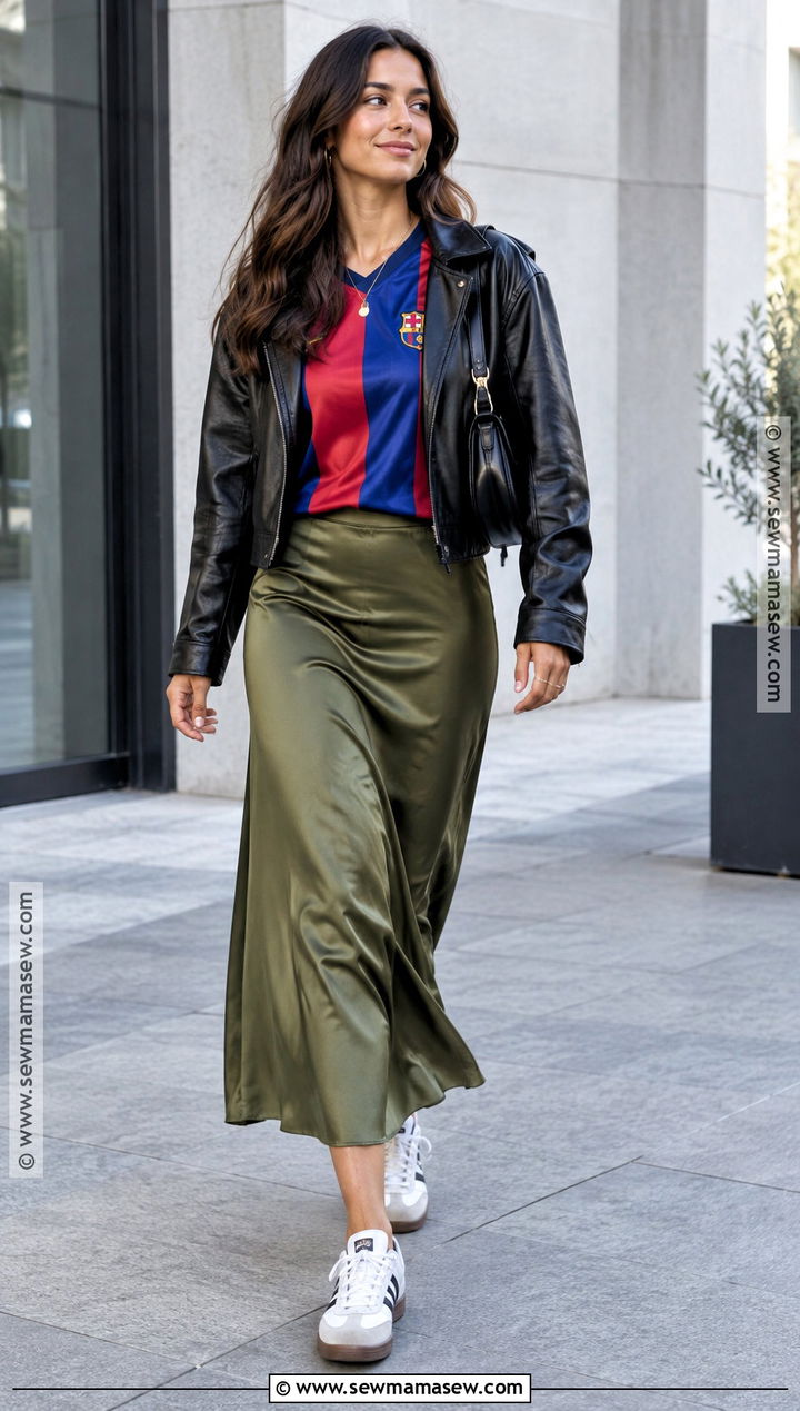 Soccer Jersey With A Satin Midi Skirt - 15 Fall Jersey Outfit Ideas