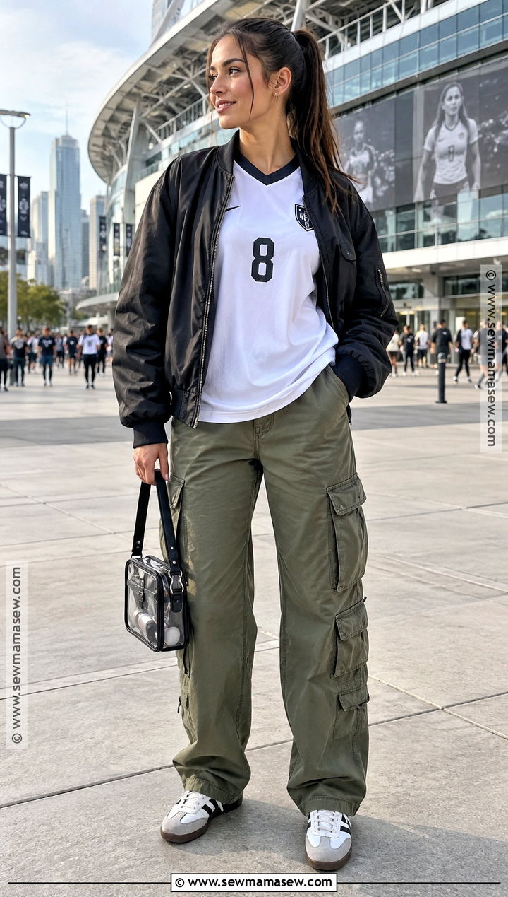 Soccer Jersey With Cargo Pants - 20 Soccer Game Outfit Women Fall Ideas