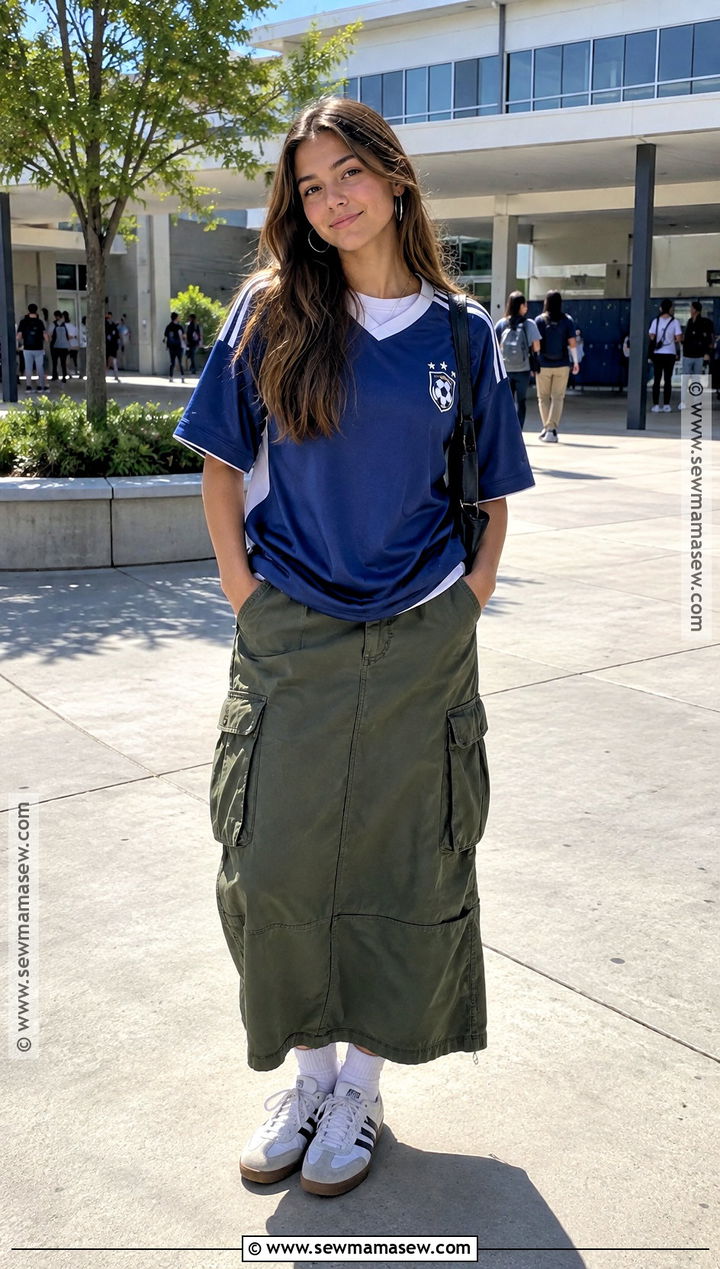 Soccer Jersey and Cargo Skirt Outfit - 20 back to school outfits highschool senior