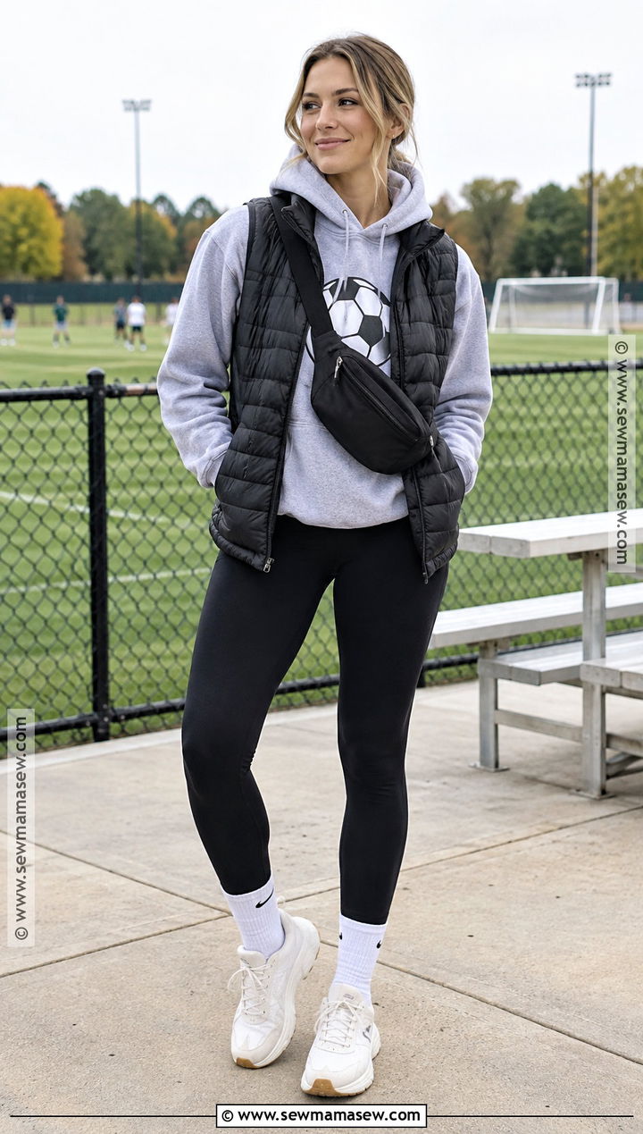 Soccer Sweatshirt With Black Leggings - 20 Soccer Game Outfit Women Fall Ideas