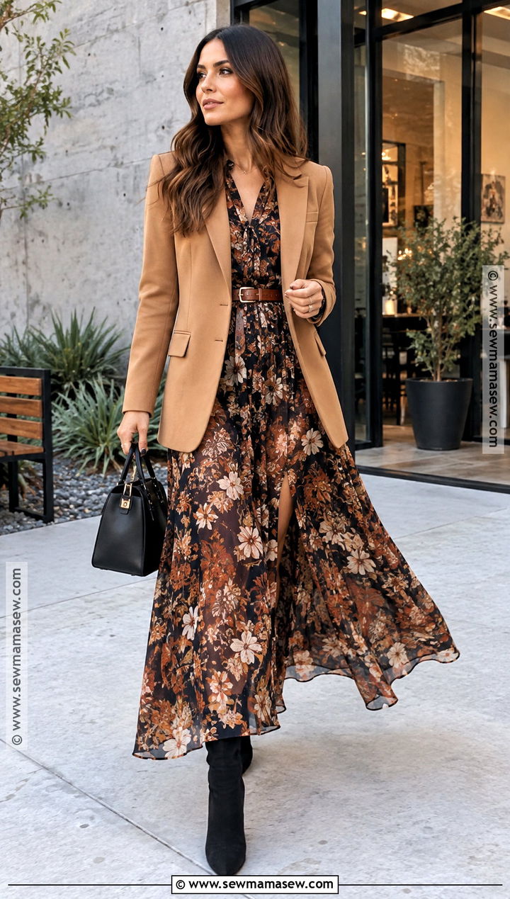 Sock Boots With Maxi Dress And Blazer - 25 autumn boots outfit