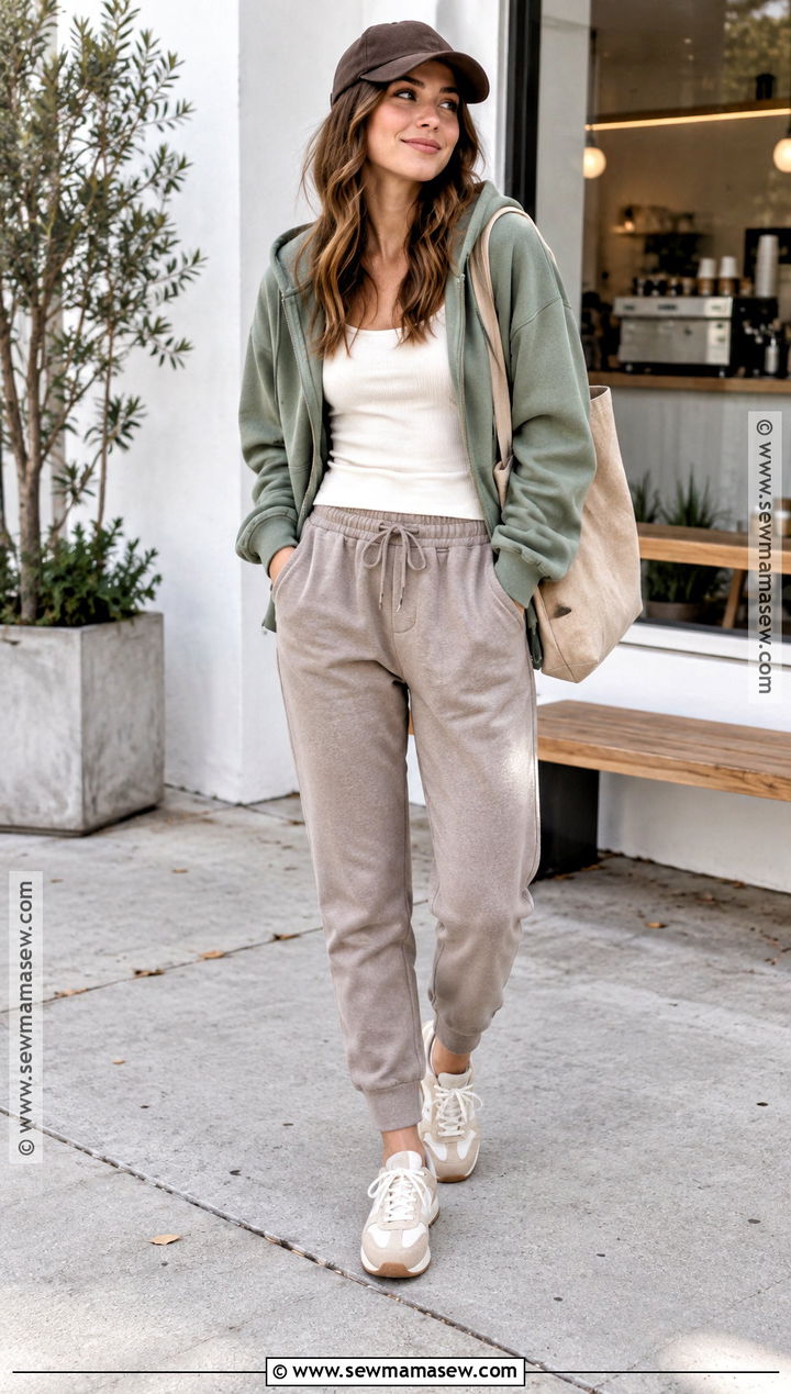 Soft Autumn Athleisure With Sage Hoodie and Mushroom Joggers - 15 soft autumn athleisure ideas