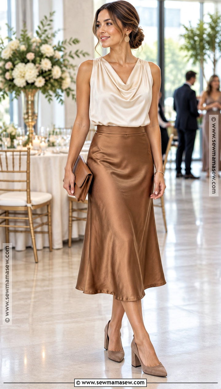 Soft Autumn Bronze Skirt And Ivory Blouse Outfit - 25 soft autumn summer outfits