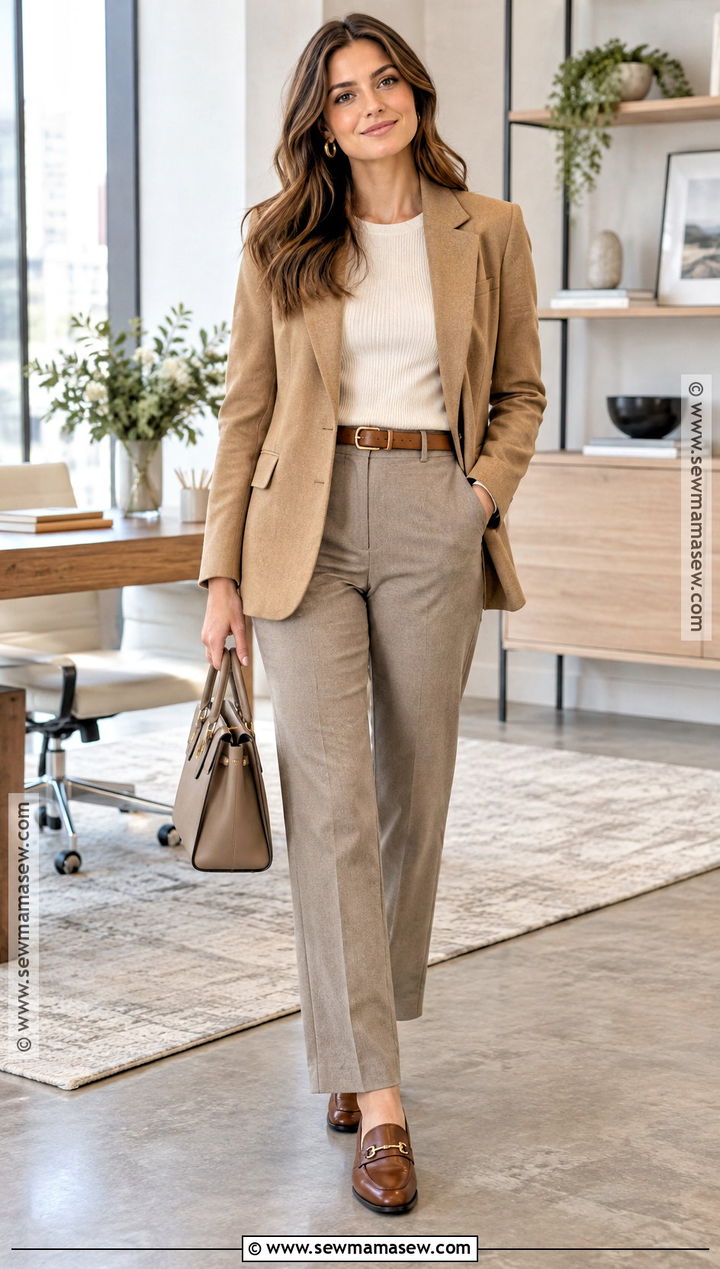 Soft Autumn Camel Blazer Outfit - 15 Soft Autumn Color Palette Capsule Wardrobe Ideas