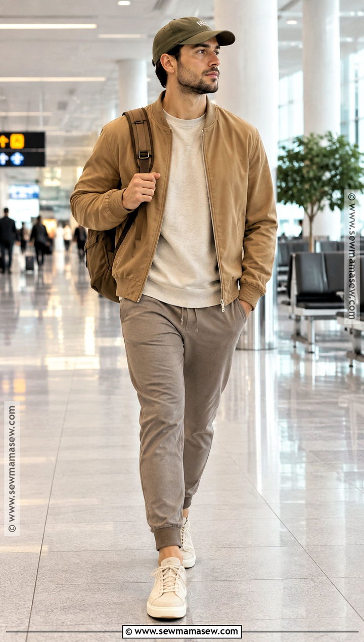 Soft Autumn Camel Bomber And Warm Gray Joggers Outfit - 15 soft autumn mens outfits