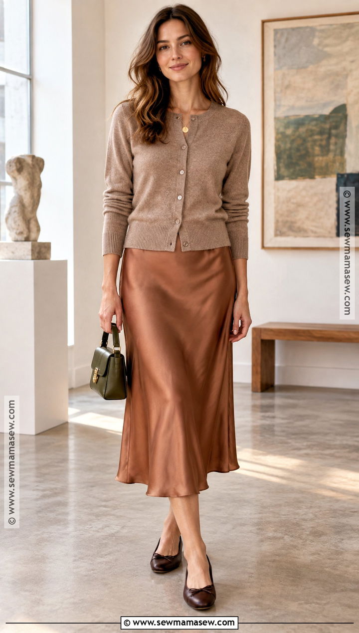 Soft Autumn Cardigan And Slip Skirt Outfit - 20 Soft Autumn Aesthetic Outfit Ideas