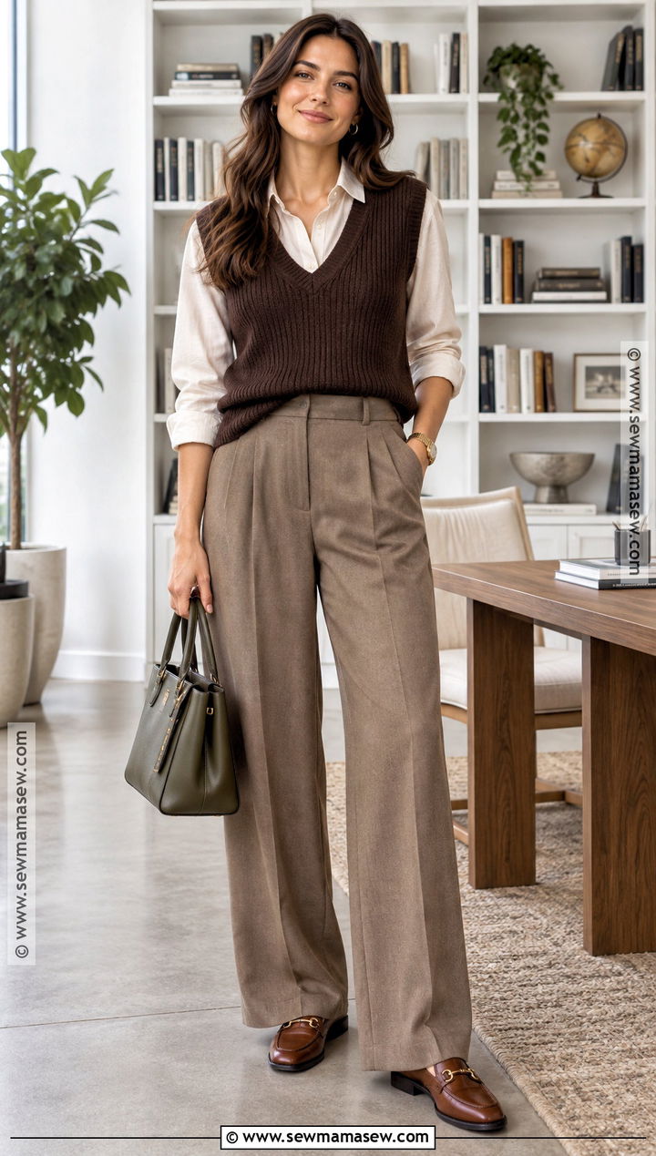 Soft Autumn Chocolate Vest And Oatmeal Shirt Outfit - 25 soft autumn style ideas