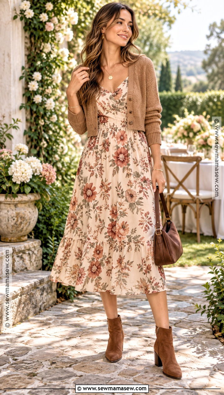 Soft Autumn Floral Midi Dress Outfit - 20 Soft Autumn Aesthetic Outfit Ideas