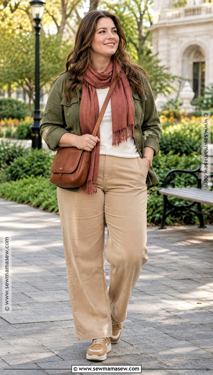 Soft Autumn Moss Green Jacket And Tan Pants Outfit - 20 Soft Autumn Color Palette Outfits Ideas