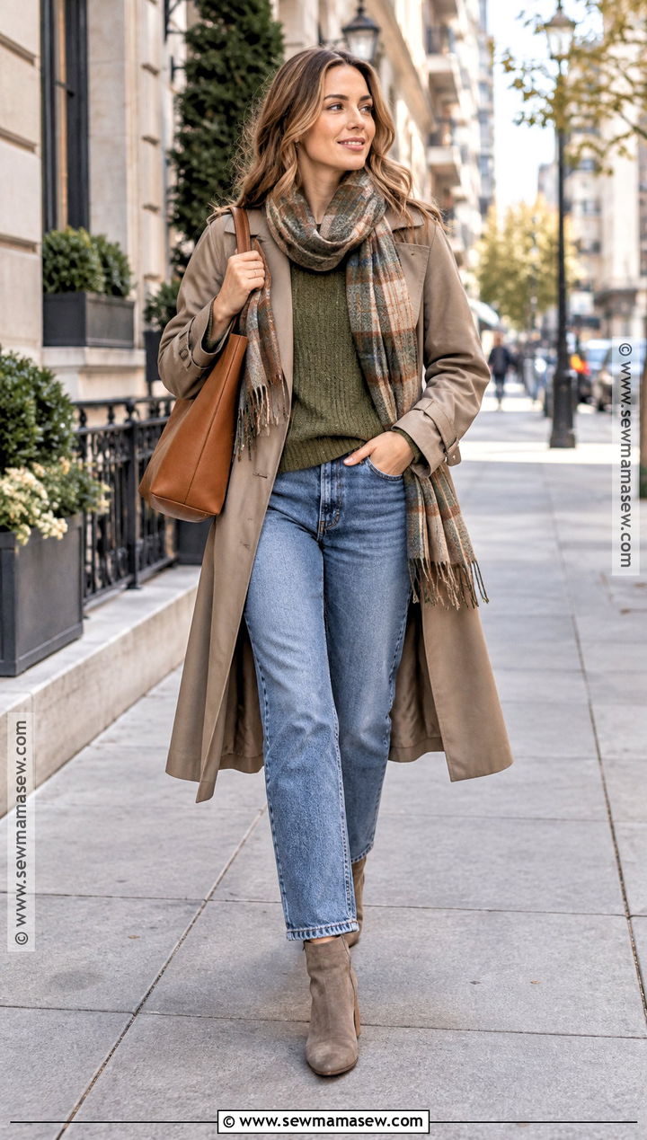 Soft Autumn Mushroom Trench And Moss Knit Outfit - 25 soft autumn style ideas