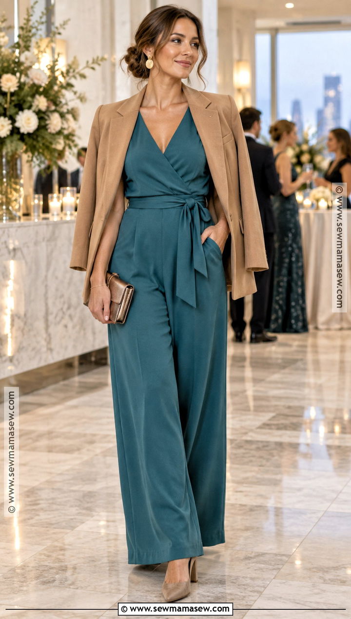 Soft Autumn Muted Teal Jumpsuit And Taupe Heels Outfit - 15 soft autumn looks outfit