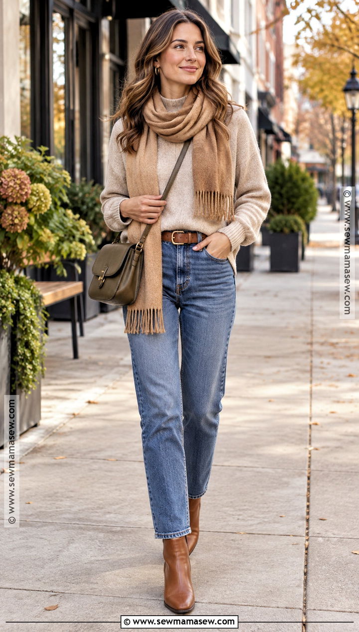 Soft Autumn Oatmeal Sweater And Jeans Outfit - 15 Soft Autumn Color Palette Capsule Wardrobe Ideas
