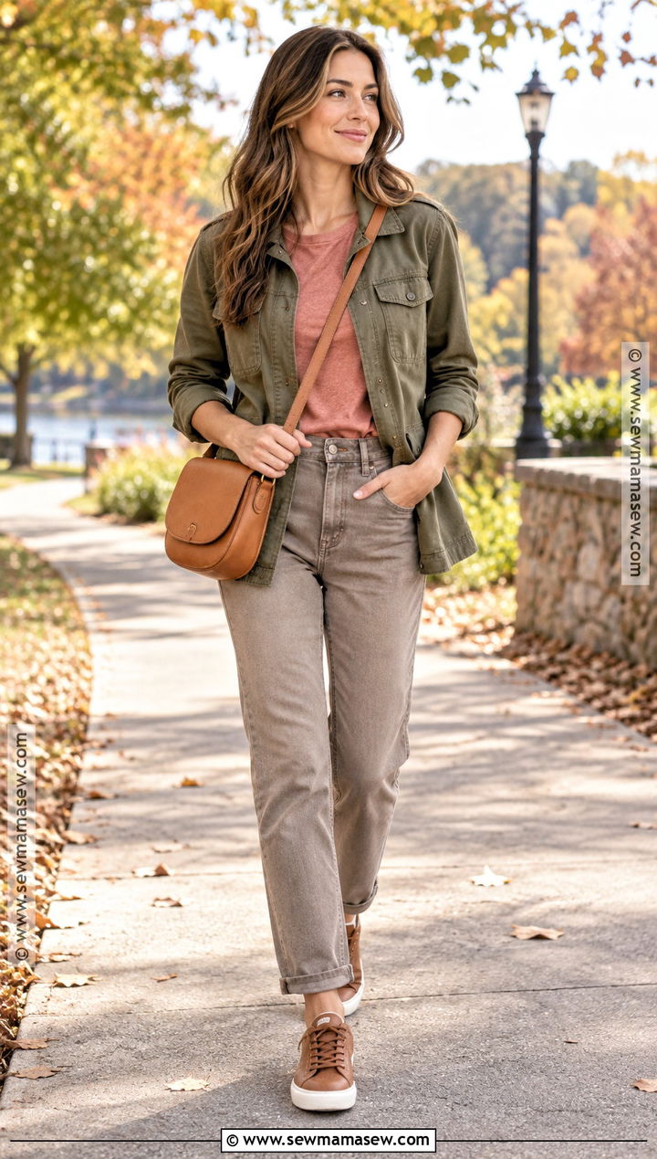 Soft Autumn Olive Utility Jacket Outfit - 25 soft autumn clothes