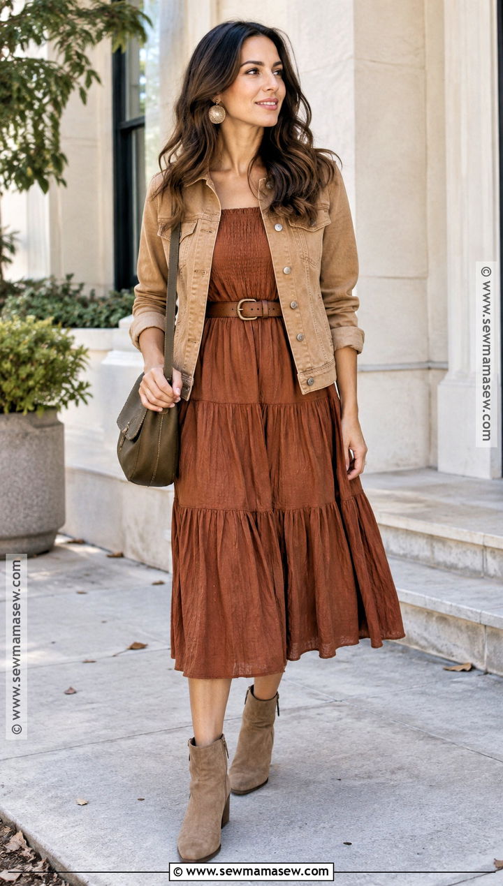 Soft Autumn Rust Brown Tiered Dress - 15 Soft Autumn Color Palette Dresses