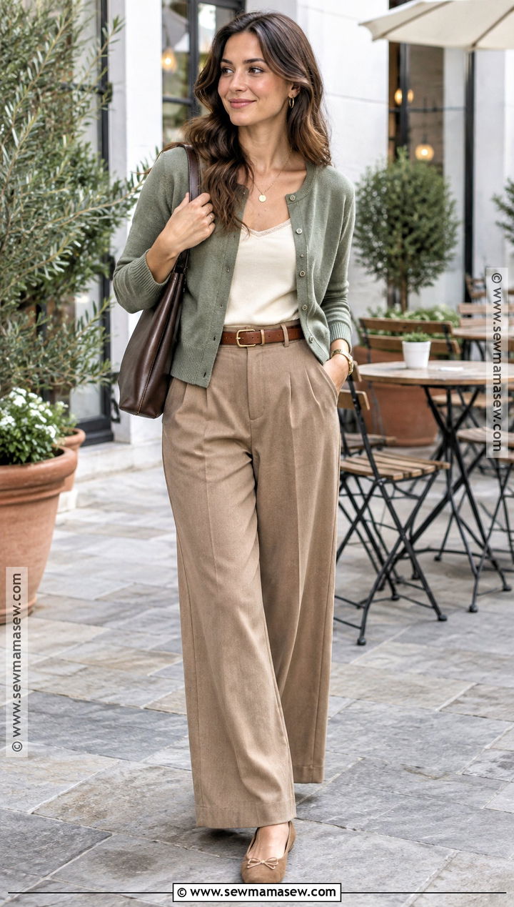 Soft Autumn Sage Cardigan Outfit - 15 Soft Autumn Color Palette Capsule Wardrobe Ideas