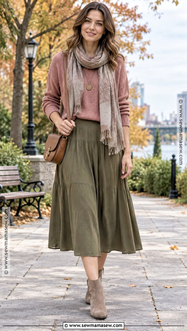 Soft Autumn Sweater And Midi Skirt Outfit - 20 Soft Autumn Aesthetic Outfit Ideas