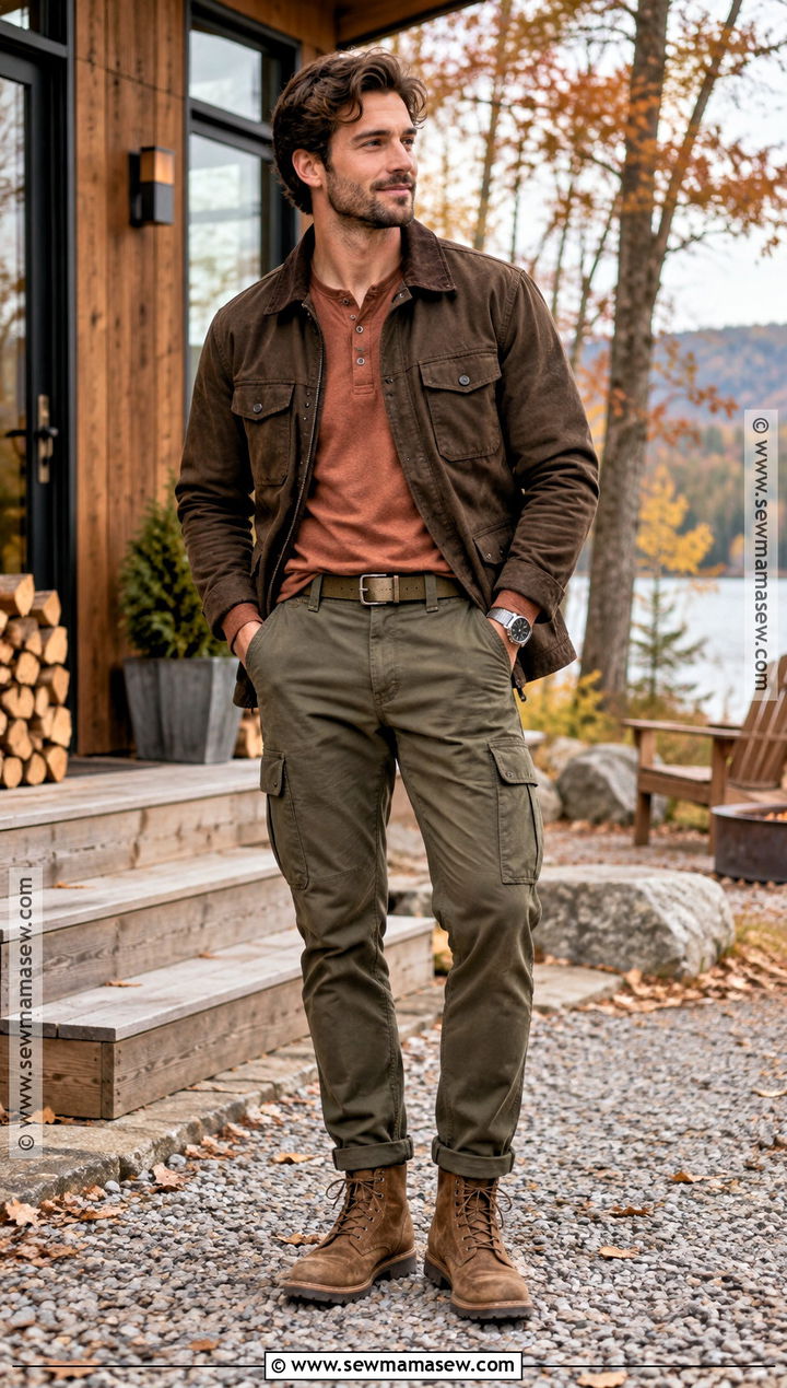 Soft Autumn Terracotta Henley And Brown Field Jacket Outfit - 15 soft autumn mens outfits