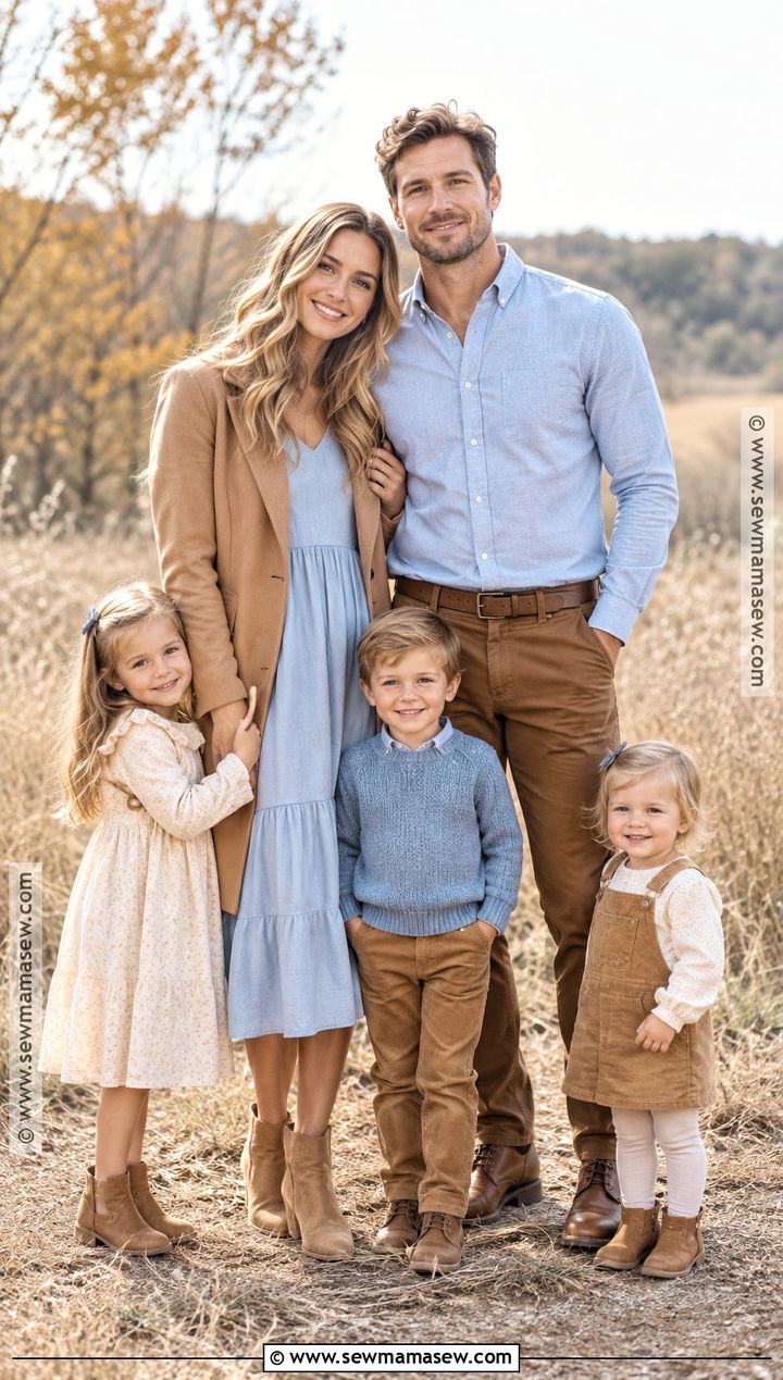 Soft Blue And Camel Fall Family Photo Outfit - 25 fall family photos outfits