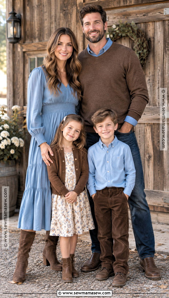 Soft Blue And Chocolate Fall Family Session Outfit - 15 fall session outfits for family
