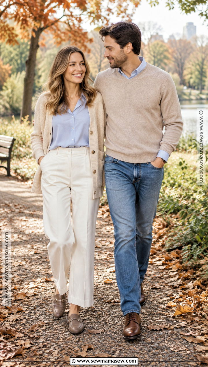 Soft Blue And Oatmeal Fall Couple Outfit - 20 fall pictures for couples outfits