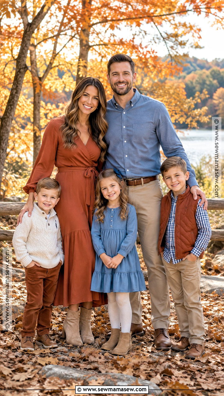 Soft Blue And Rust Fall Family Outfit - 20 Fall Photoshoot Family Outfits